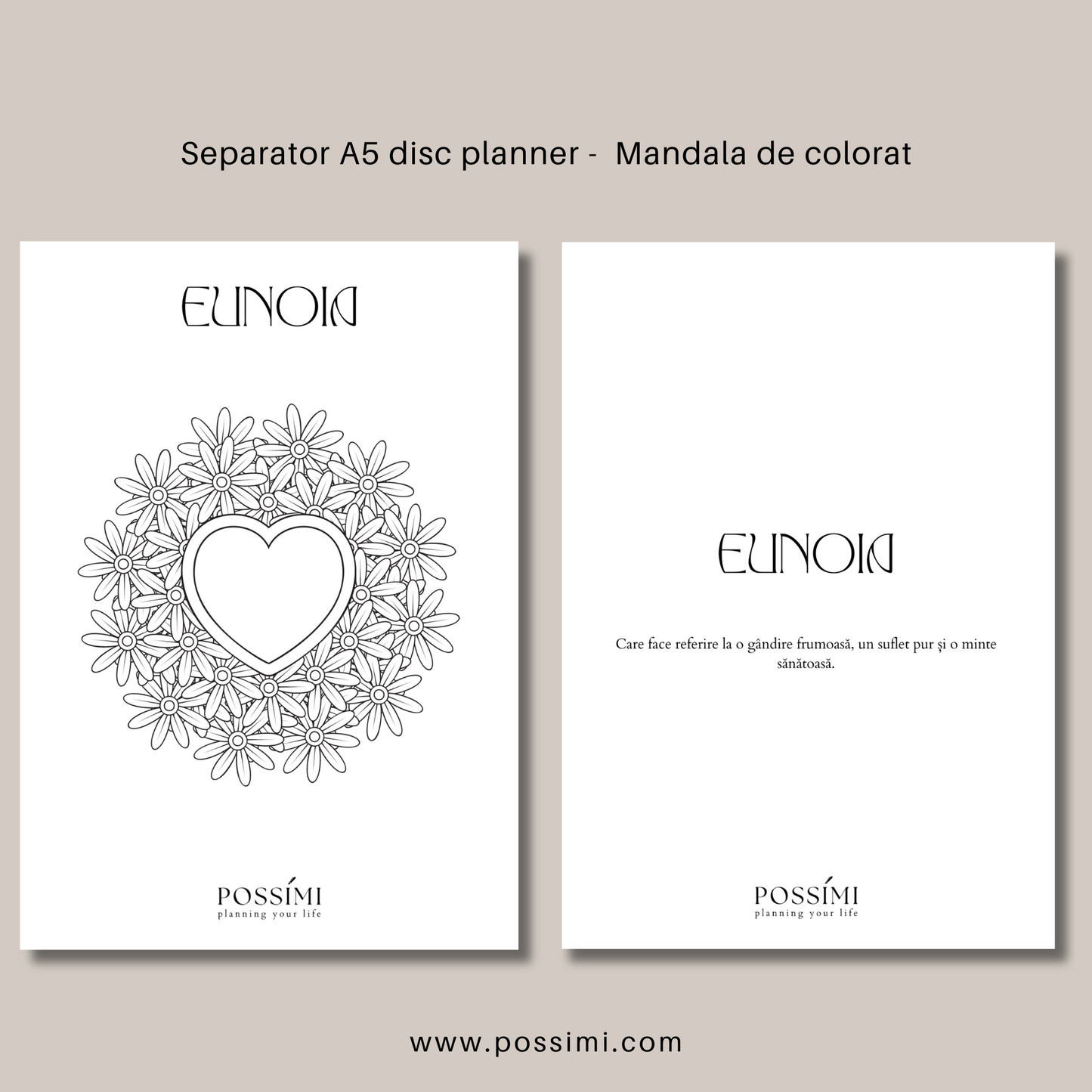 Separatoare ¨FIȘE DE COLORAT MANDALA¨ pentru planner-ul A5 cu sistem de discuri