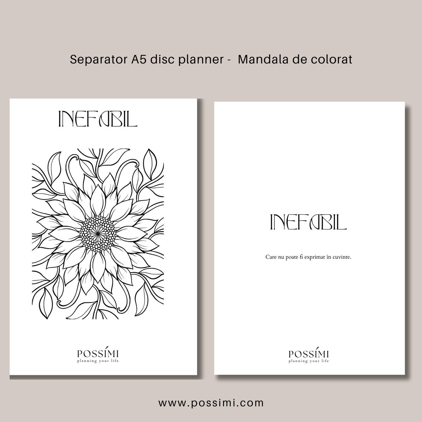 Separatoare ¨FIȘE DE COLORAT MANDALA¨ pentru  planner-ul A5 cu sistem de discuri