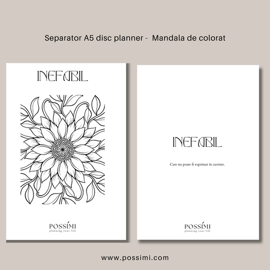 Separatoare ¨FIȘE DE COLORAT MANDALA¨ pentru  planner-ul A5 cu sistem de discuri