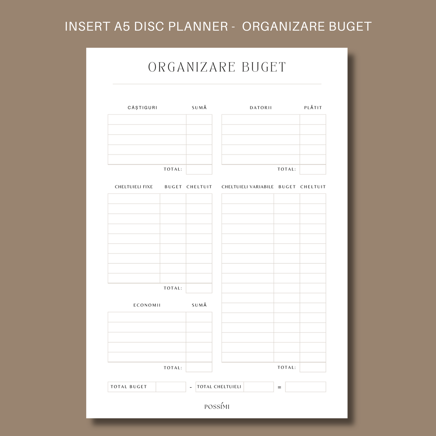 INSERT ORGANIZARE BUGET