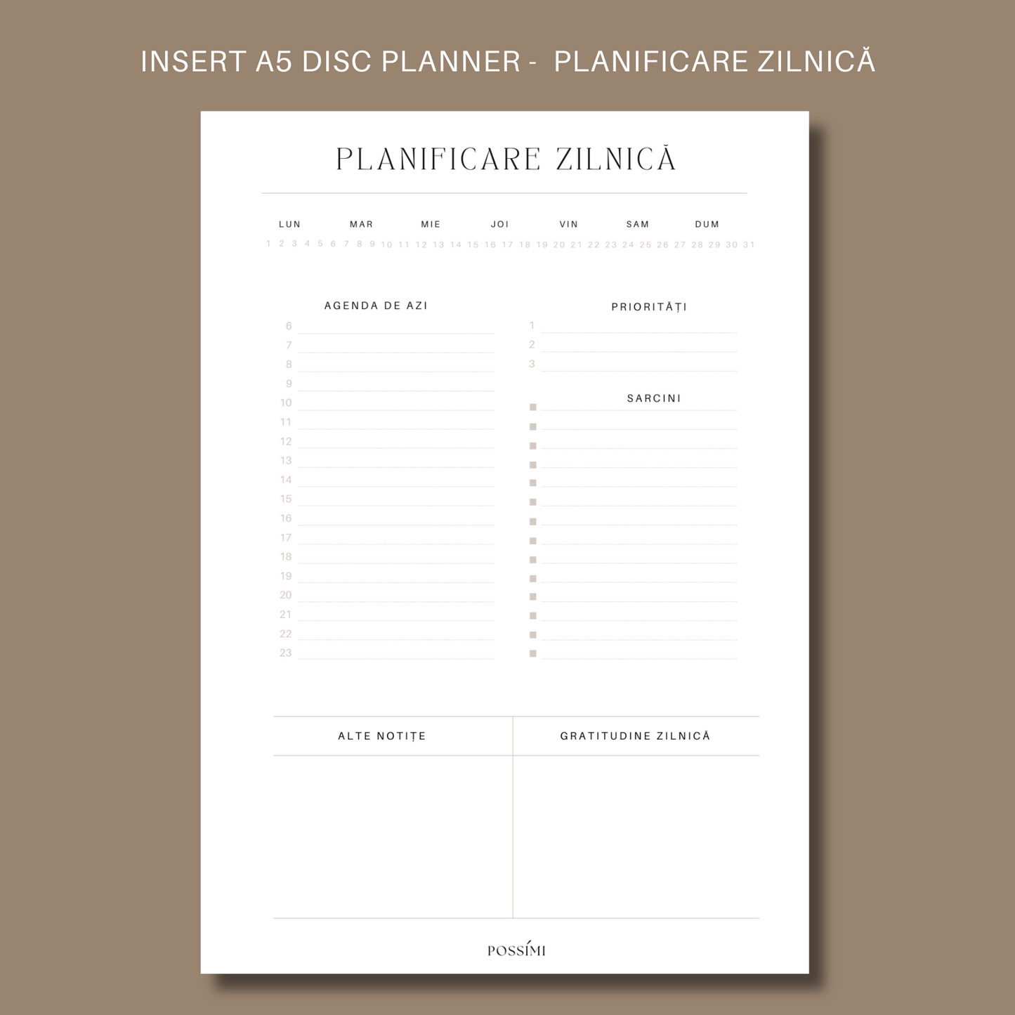 INSERT PLANIFICARE ZILNICĂ
