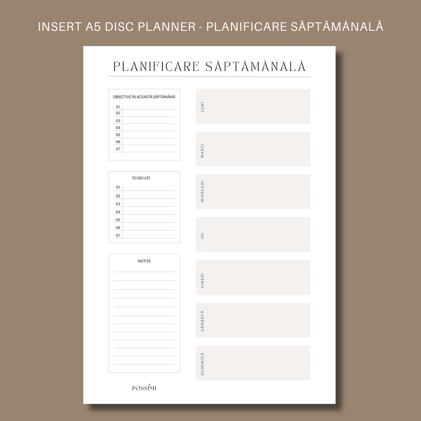 INSERT PLANIFICARE SĂPTĂMÂNALĂ