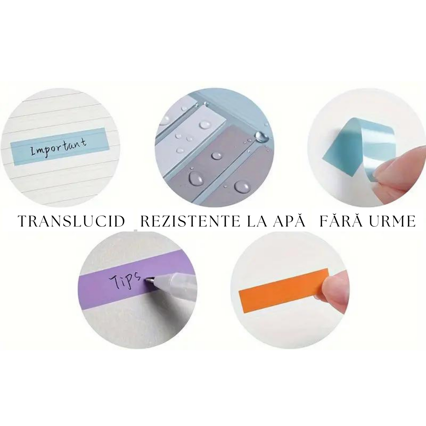 100 de note adezive translucide de 1,2 cm x 5,5 cm GREY VIBES
